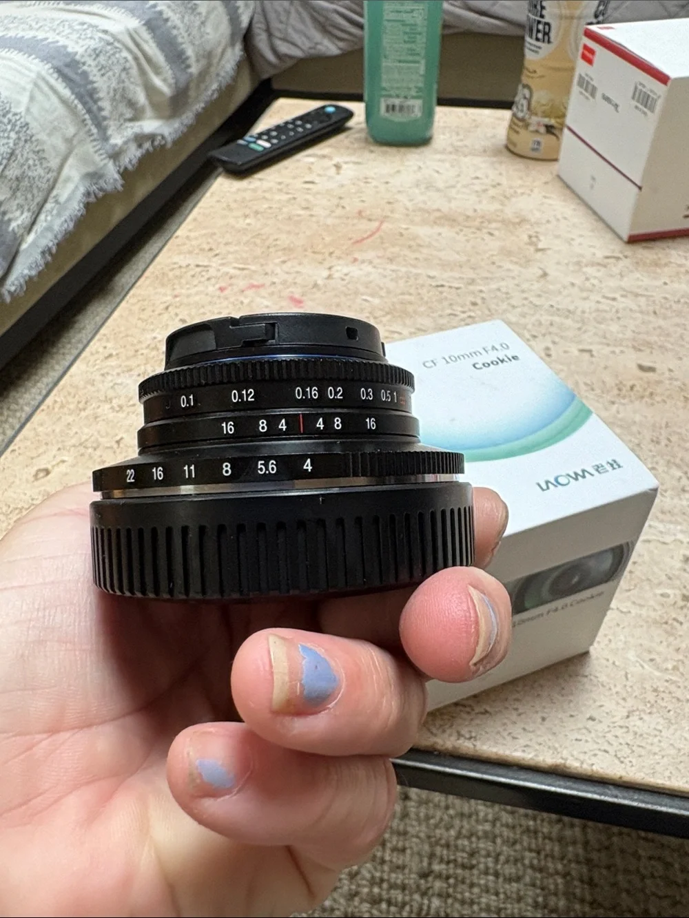 LAOWA CF 10mm F4.0 Cookie Lens - White with Blue/Green Accent Brand NEVER USED